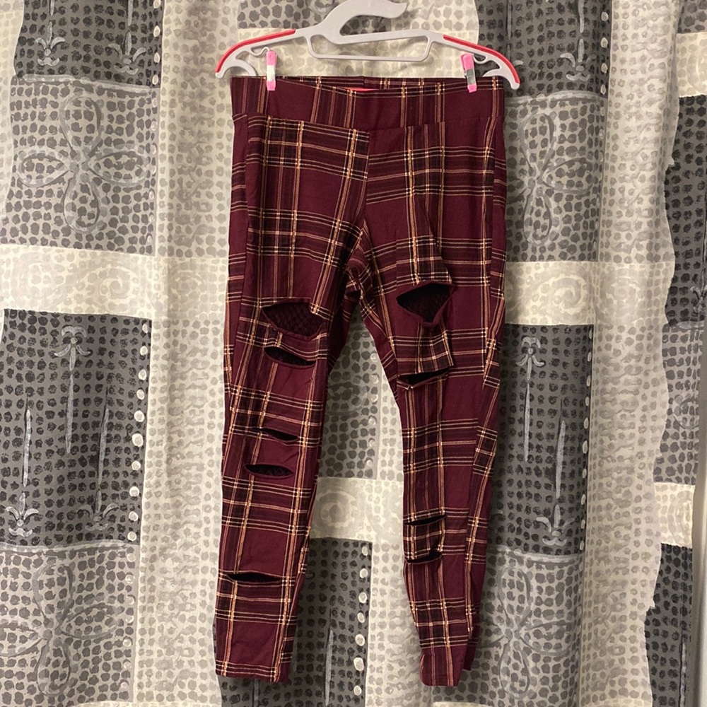Distressed Plaid Leggings